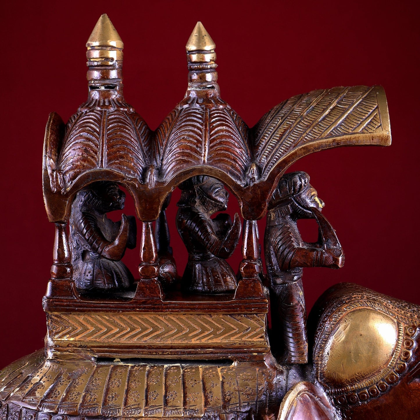 Brass Superfine Ambari Elephant with trunk up statue 12" unique decor - Budhshiv.com