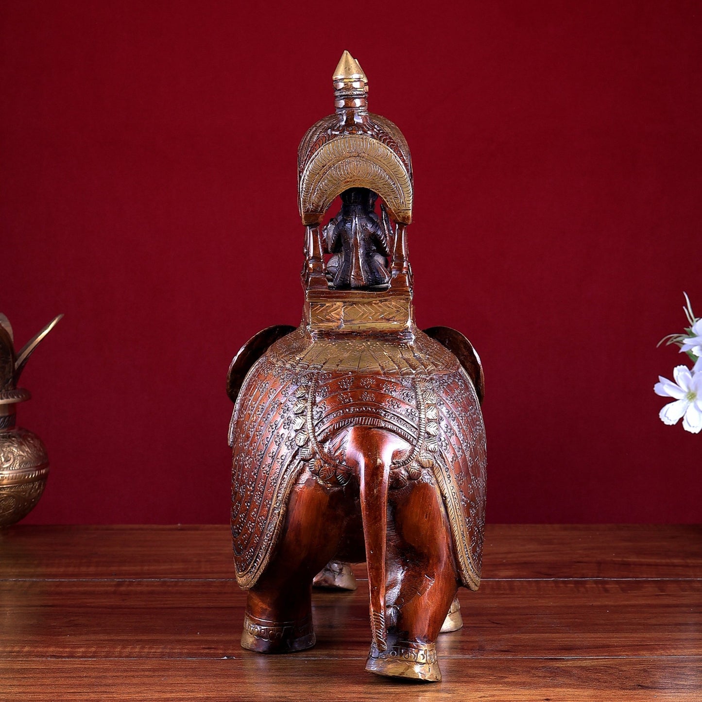 Brass Superfine Ambari Elephant with trunk up statue 12" unique decor - Budhshiv.com