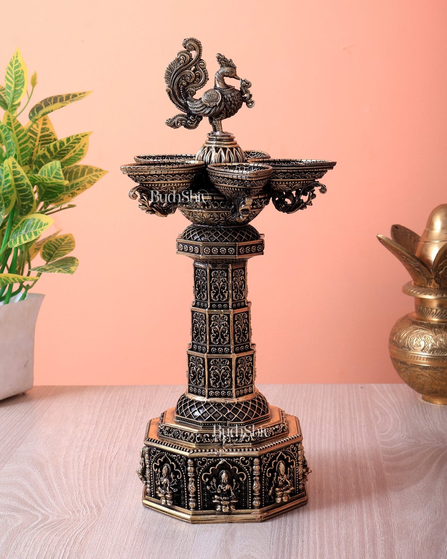 Brass Superfine Annam Pakshi Ashtalakshmi Samai Diya Tower Lamp (12 Inch) - Budhshiv.com