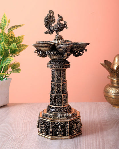 Brass Superfine Annam Pakshi Ashtalakshmi Samai Diya Tower Lamp (12 Inch) - Budhshiv.com