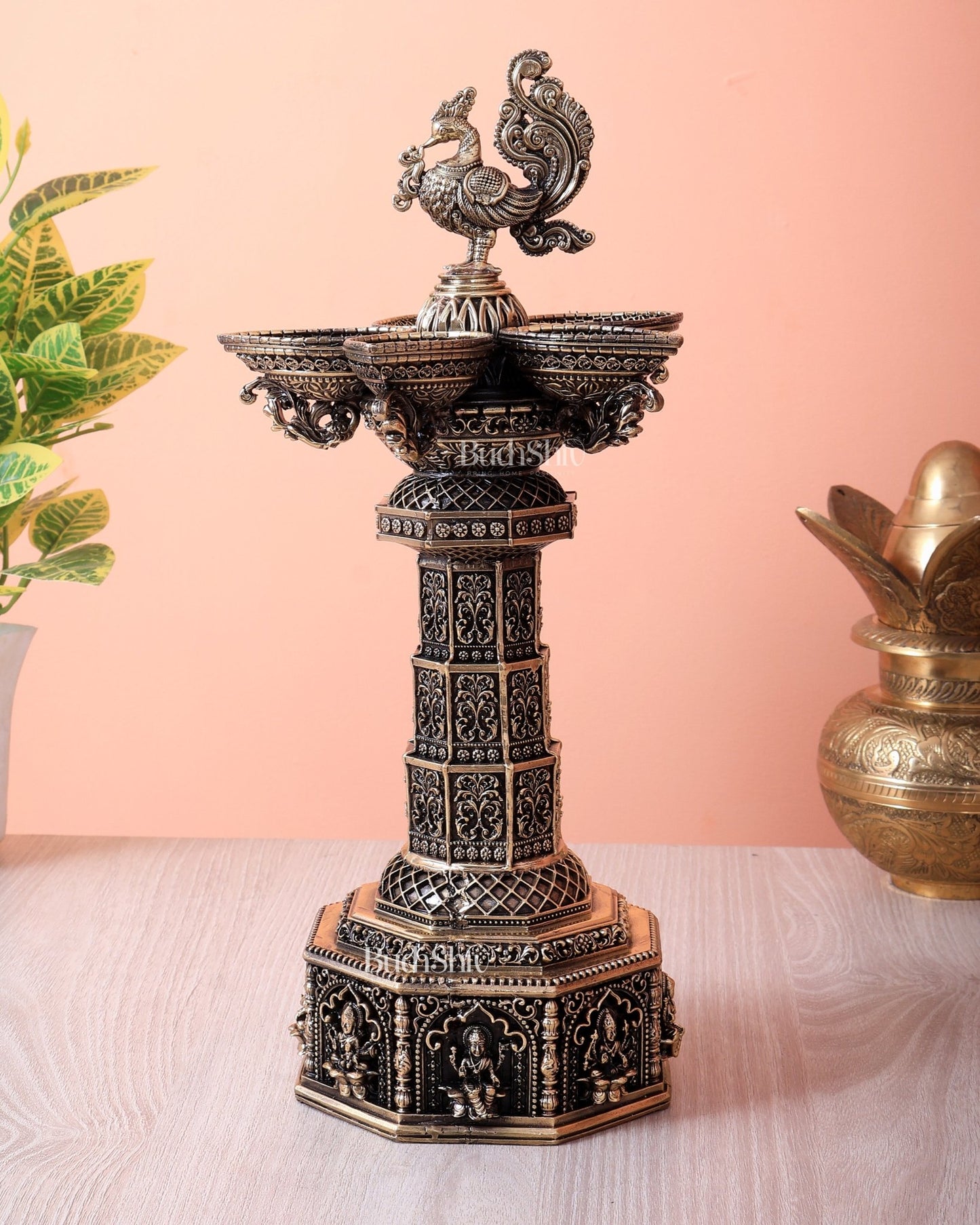 Brass Superfine Annam Pakshi Ashtalakshmi Samai Diya Tower Lamp (12 Inch) - Budhshiv.com