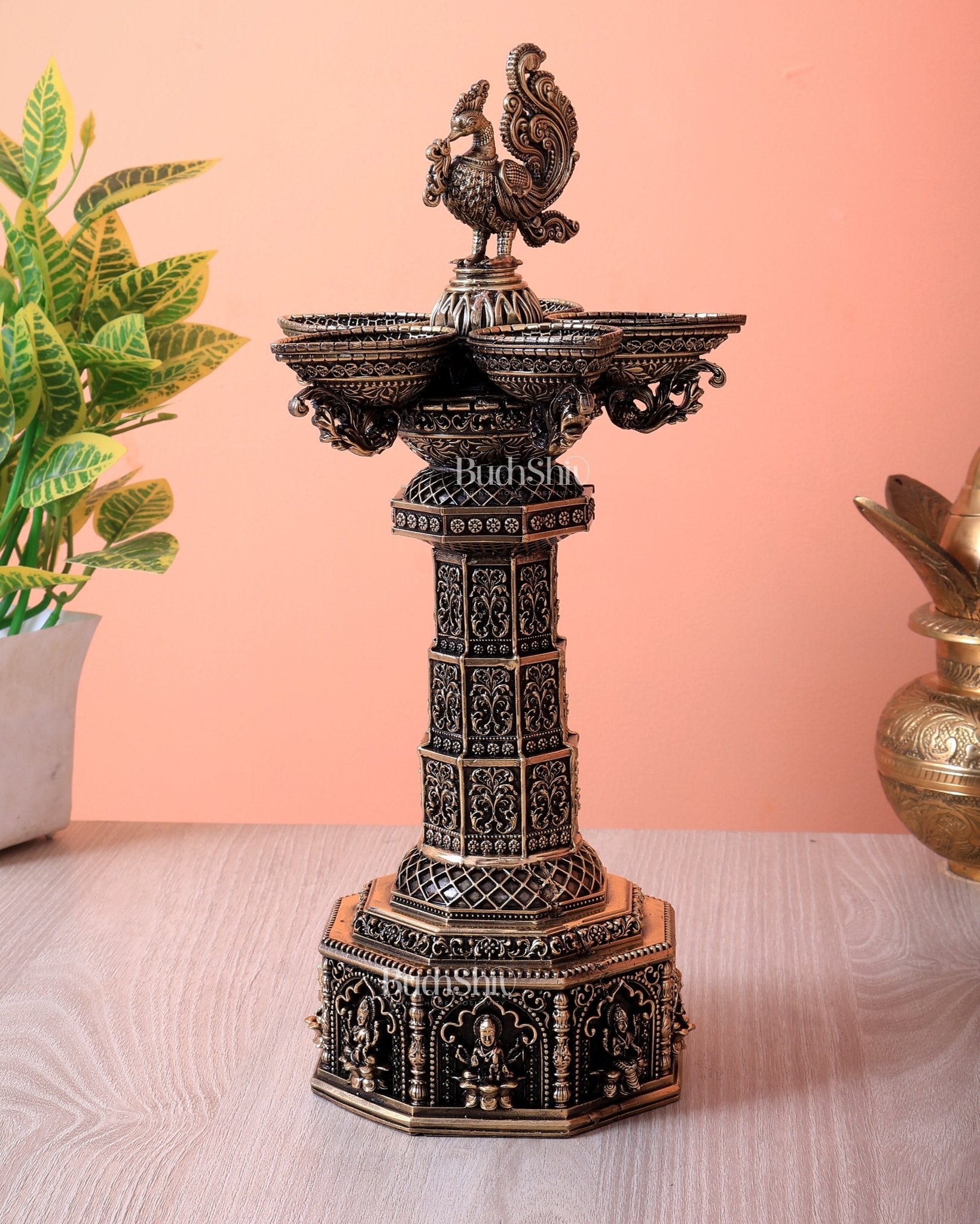 Brass Superfine Annam Pakshi Ashtalakshmi Samai Diya Tower Lamp (12 Inch) - Budhshiv.com