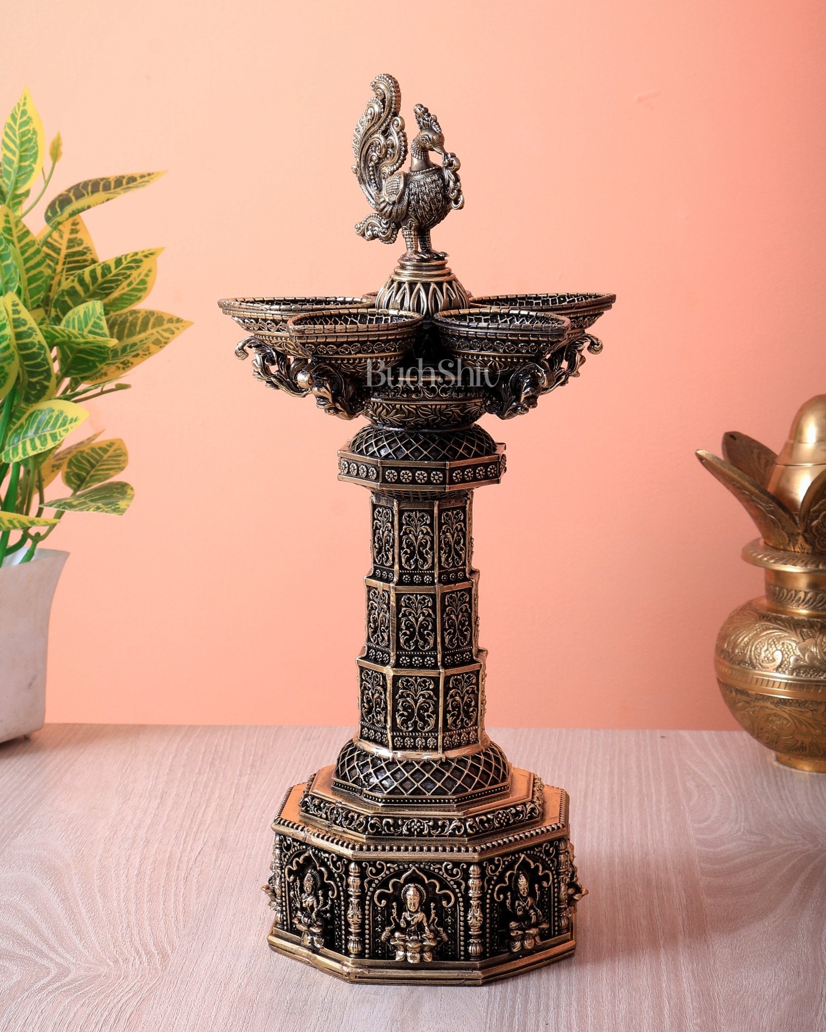 Brass Superfine Annam Pakshi Ashtalakshmi Samai Diya Tower Lamp (12 Inch) - Budhshiv.com