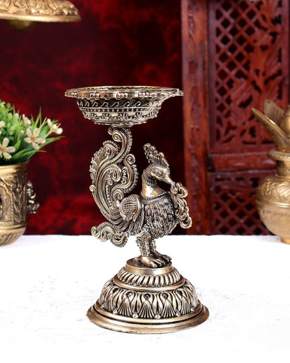 Brass Superfine Annam Pakshi Design Diya – Handcrafted Peacock Oil Lamp 8 inch - Budhshiv.com
