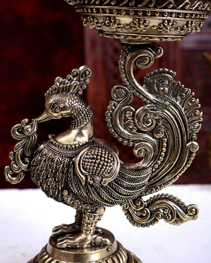 Brass Superfine Annam Pakshi Design Diya – Handcrafted Peacock Oil Lamp 8 inch - Budhshiv.com