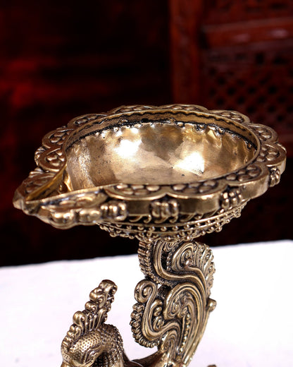 Brass Superfine Annam Pakshi Design Diya – Handcrafted Peacock Oil Lamp 8 inch - Budhshiv.com