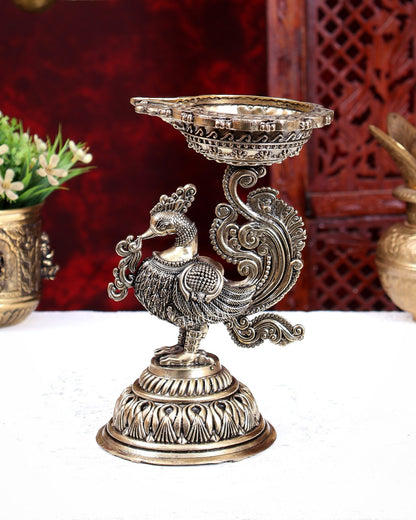 Brass Superfine Annam Pakshi Design Diya – Handcrafted Peacock Oil Lamp 8 inch - Budhshiv.com