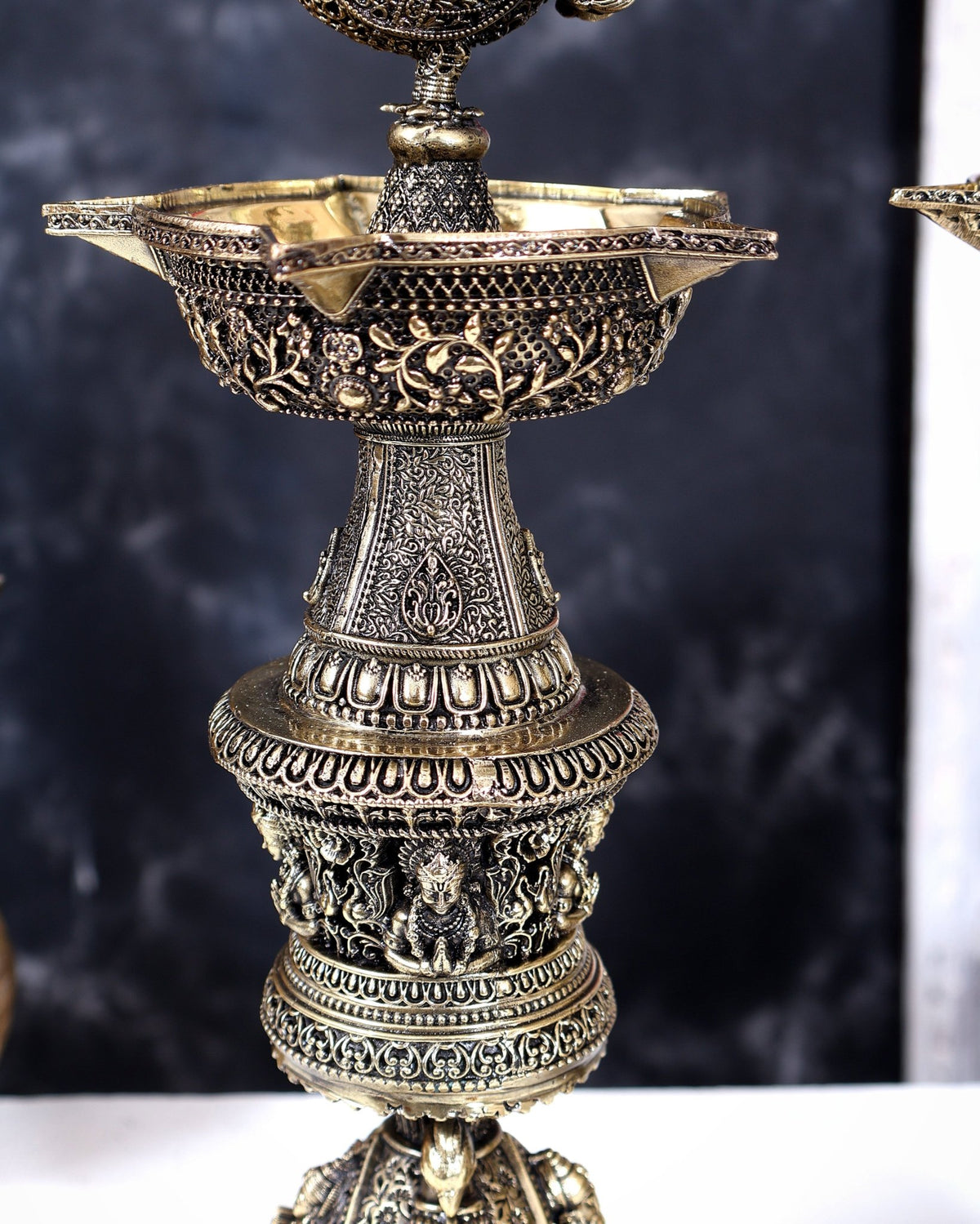 Brass Superfine Annam Pakshi Design Peacock Lamp with Ganesh Lakshmi Carvings 14 inch - Budhshiv.com