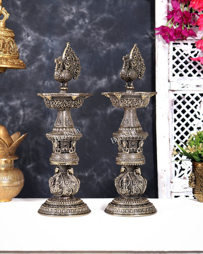 Brass Superfine Annam Pakshi Design Peacock Lamp with Ganesh Lakshmi Carvings 14 inch - Budhshiv.com