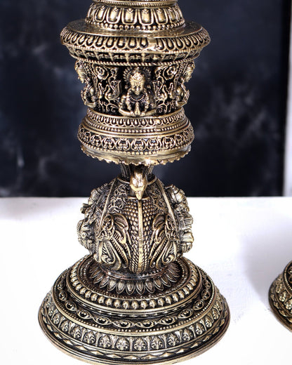 Brass Superfine Annam Pakshi Design Peacock Lamp with Ganesh Lakshmi Carvings 14 inch - Budhshiv.com