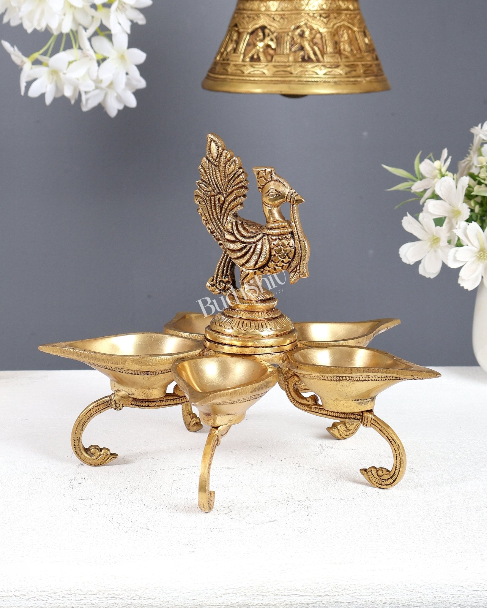 Brass Superfine Annam Pakshi Design Peacock Panchdeep Diya - Budhshiv.com