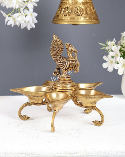 Brass Superfine Annam Pakshi Design Peacock Panchdeep Diya - Budhshiv.com