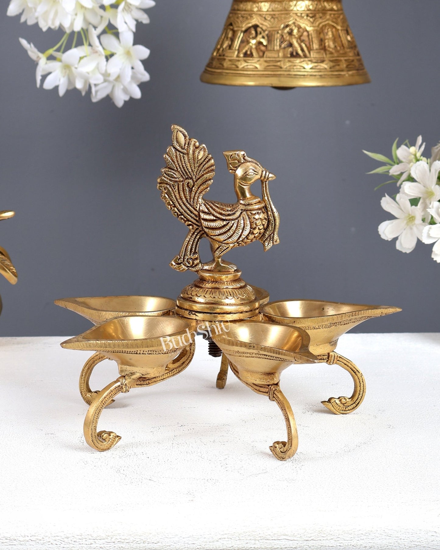 Brass Superfine Annam Pakshi Design Peacock Panchdeep Diya - Budhshiv.com