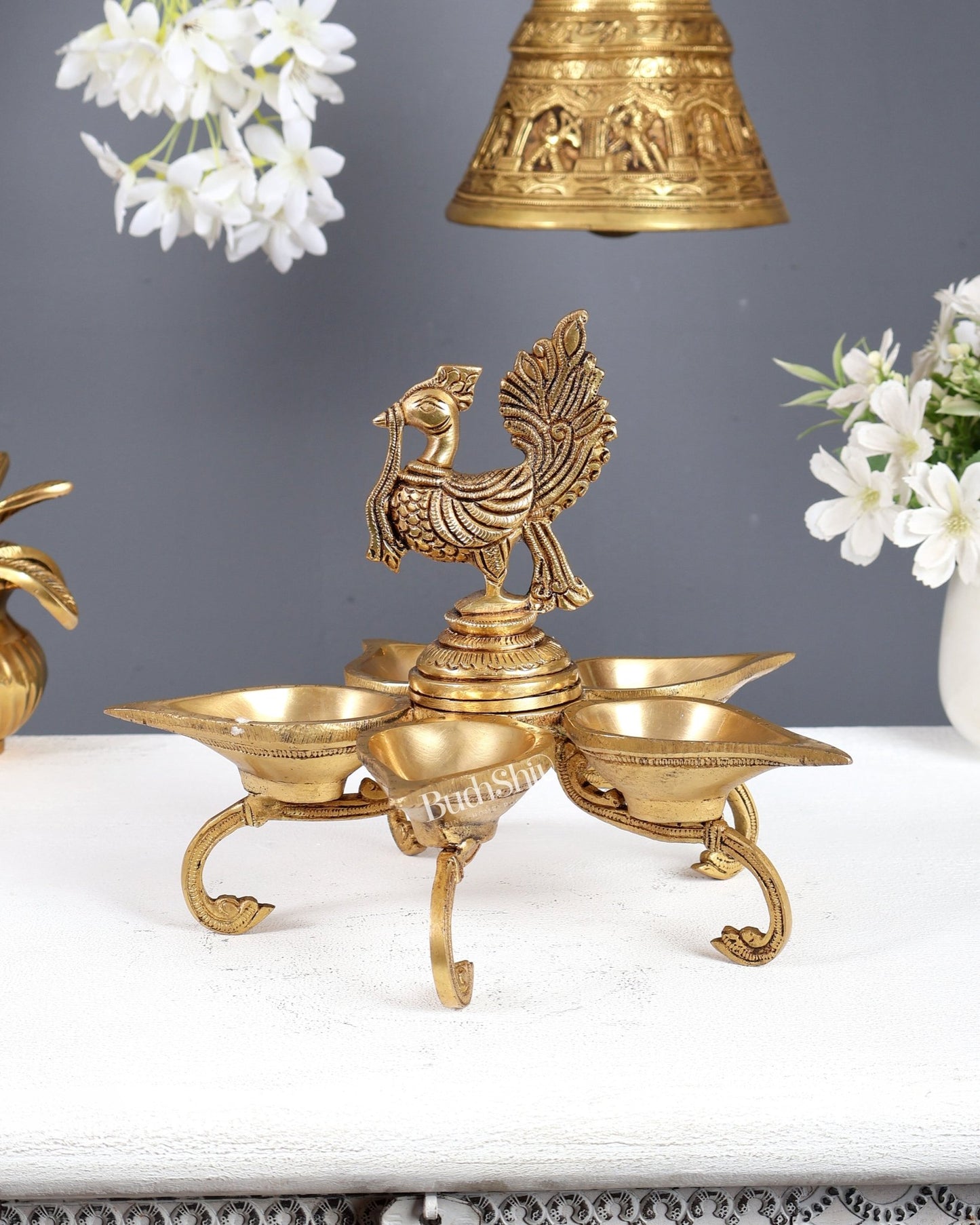 Brass Superfine Annam Pakshi Design Peacock Panchdeep Diya - Budhshiv.com