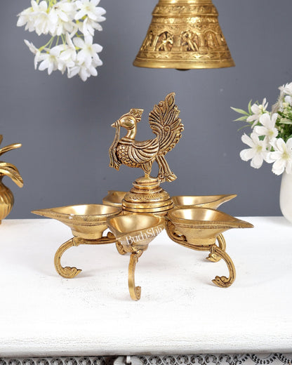Brass Superfine Annam Pakshi Design Peacock Panchdeep Diya - Budhshiv.com