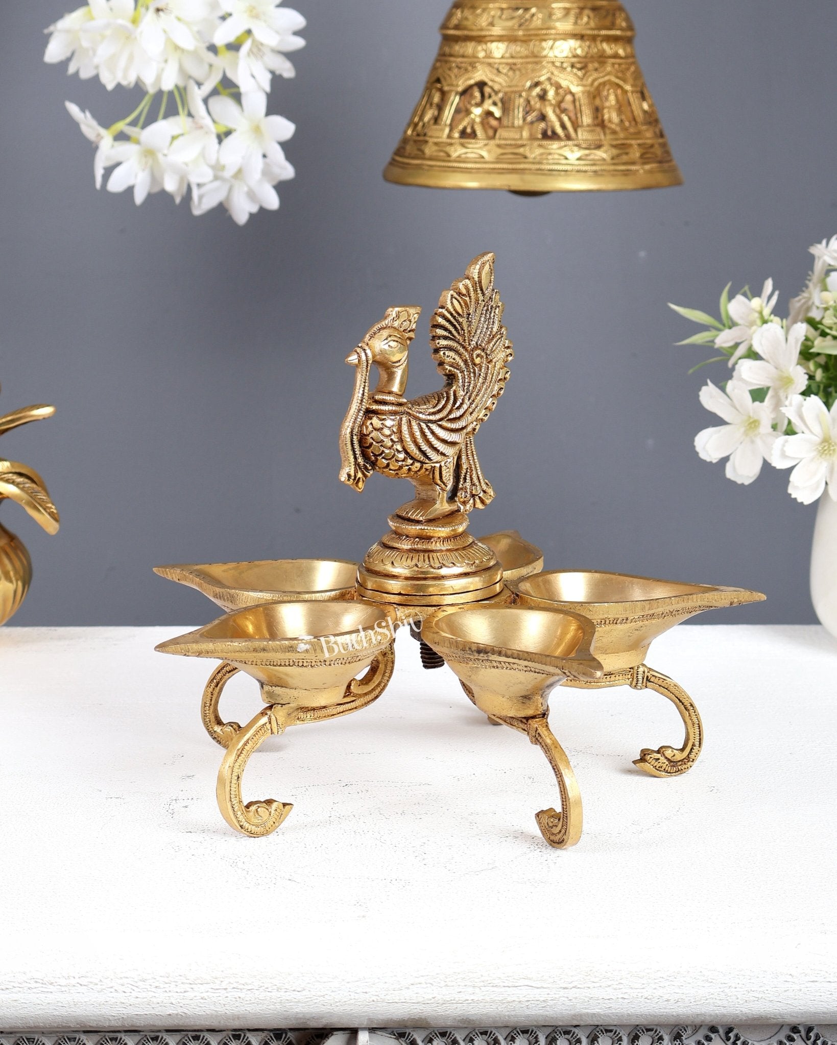 Brass Superfine Annam Pakshi Design Peacock Panchdeep Diya - Budhshiv.com