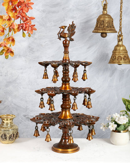 Brass Superfine Annam Pakshi Diya Samai – Multi - Diya Traditional Lamp, Chola Bronze Tone (21 Inches) - Budhshiv.com