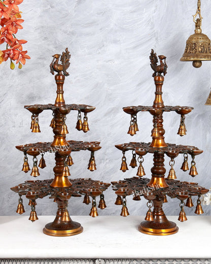 Brass Superfine Annam Pakshi Diya Samai – Multi - Diya Traditional Lamp, Chola Bronze Tone (21 Inches) - Budhshiv.com