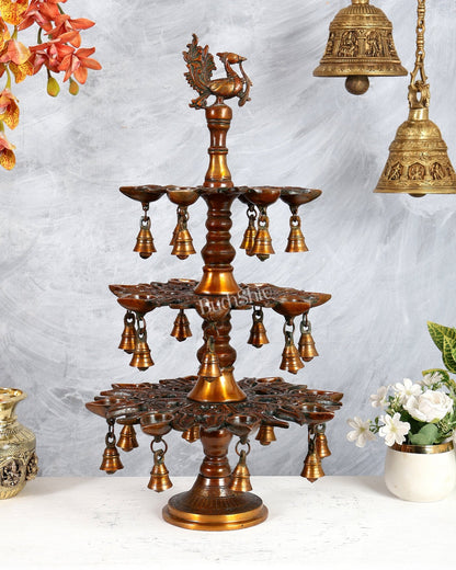 Brass Superfine Annam Pakshi Diya Samai – Multi - Diya Traditional Lamp, Chola Bronze Tone (21 Inches) - Budhshiv.com