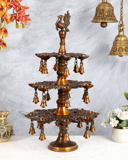 Brass Superfine Annam Pakshi Diya Samai – Multi - Diya Traditional Lamp, Chola Bronze Tone (21 Inches) - Budhshiv.com