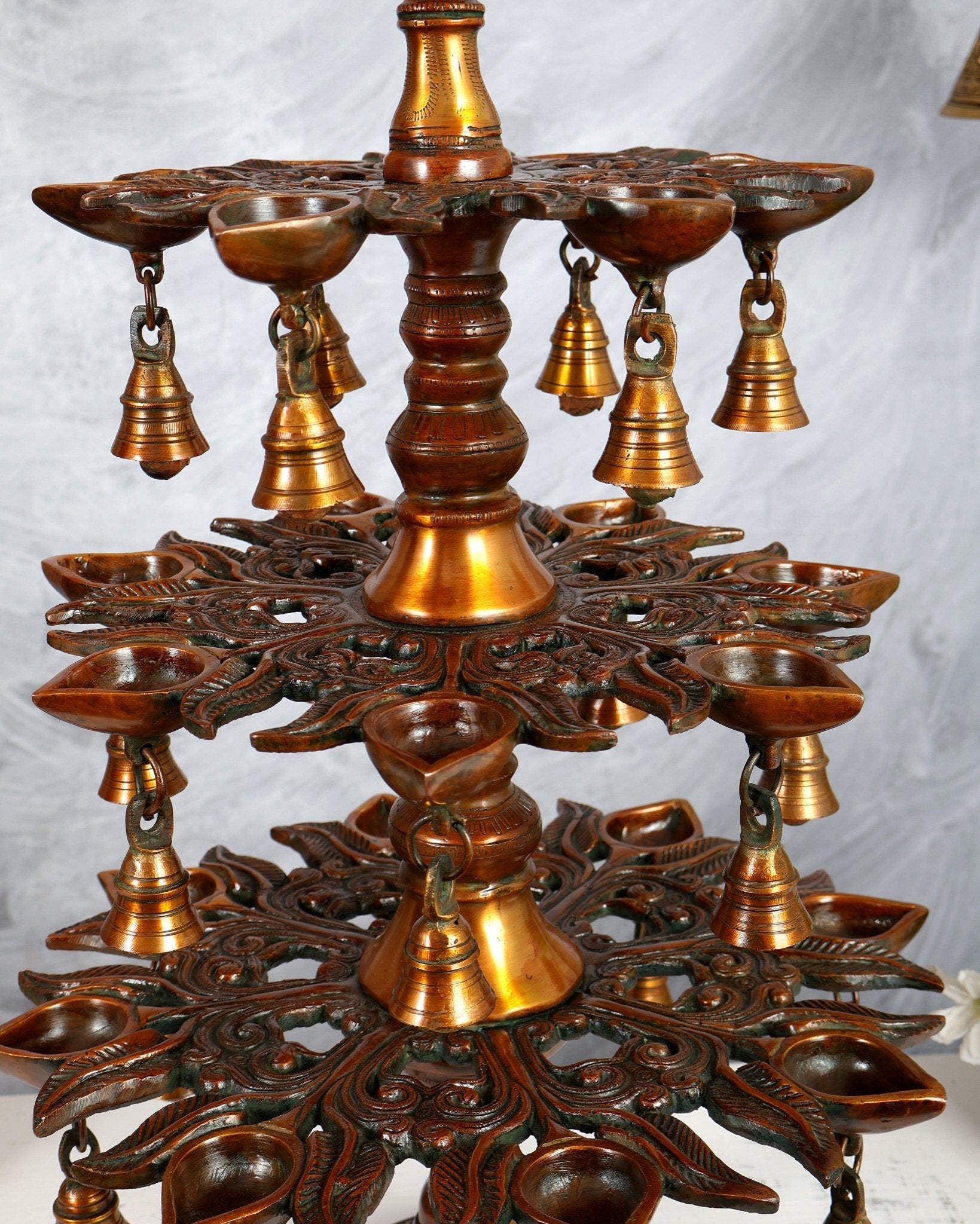 Brass Superfine Annam Pakshi Diya Samai – Multi - Diya Traditional Lamp, Chola Bronze Tone (21 Inches) - Budhshiv.com