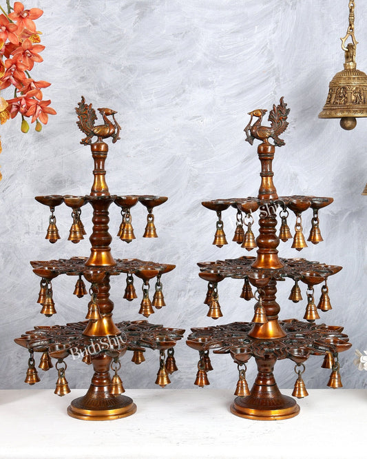 Brass Superfine Annam Pakshi Diya Samai – Multi - Diya Traditional Lamp, Chola Bronze Tone (21 Inches) - Budhshiv.com