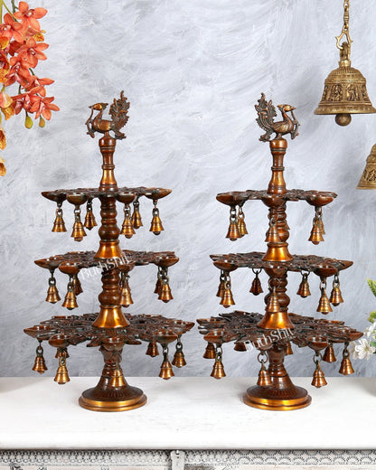Brass Superfine Annam Pakshi Diya Samai – Multi - Diya Traditional Lamp, Chola Bronze Tone (21 Inches) - Budhshiv.com