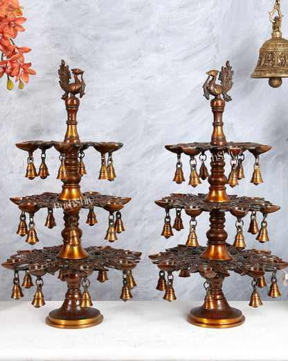 Brass Superfine Annam Pakshi Diya Samai – Multi - Diya Traditional Lamp, Chola Bronze Tone (21 Inches) - Budhshiv.com