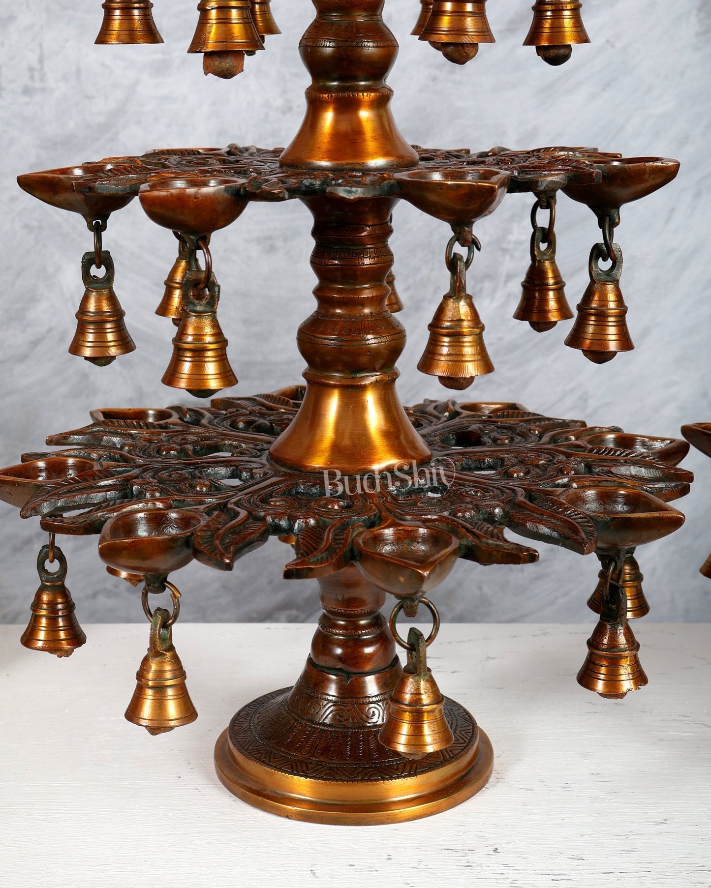 Brass Superfine Annam Pakshi Diya Samai – Multi - Diya Traditional Lamp, Chola Bronze Tone (21 Inches) - Budhshiv.com