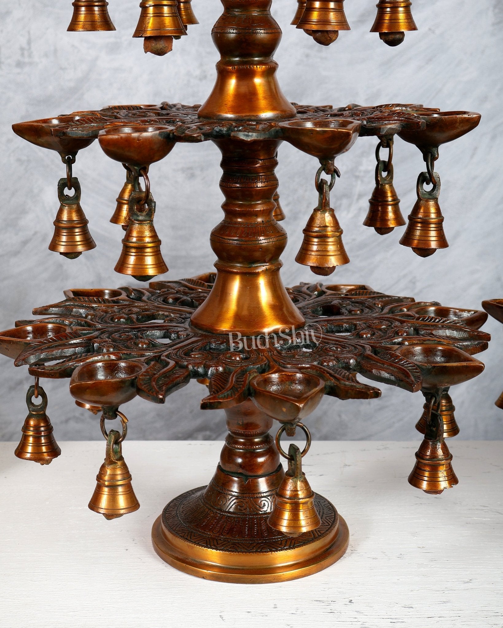 Brass Superfine Annam Pakshi Diya Samai – Multi - Diya Traditional Lamp, Chola Bronze Tone (21 Inches) - Budhshiv.com