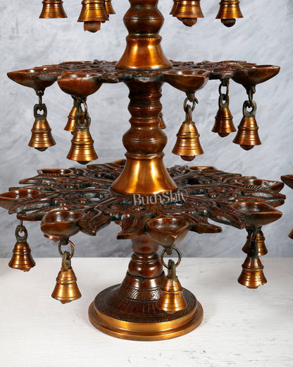 Brass Superfine Annam Pakshi Diya Samai – Multi - Diya Traditional Lamp, Chola Bronze Tone (21 Inches) - Budhshiv.com