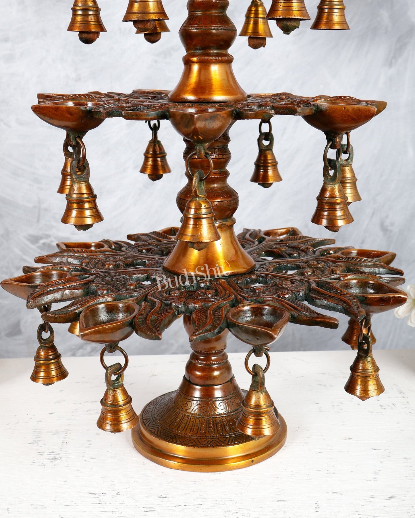 Brass Superfine Annam Pakshi Diya Samai – Multi - Diya Traditional Lamp, Chola Bronze Tone (21 Inches) - Budhshiv.com