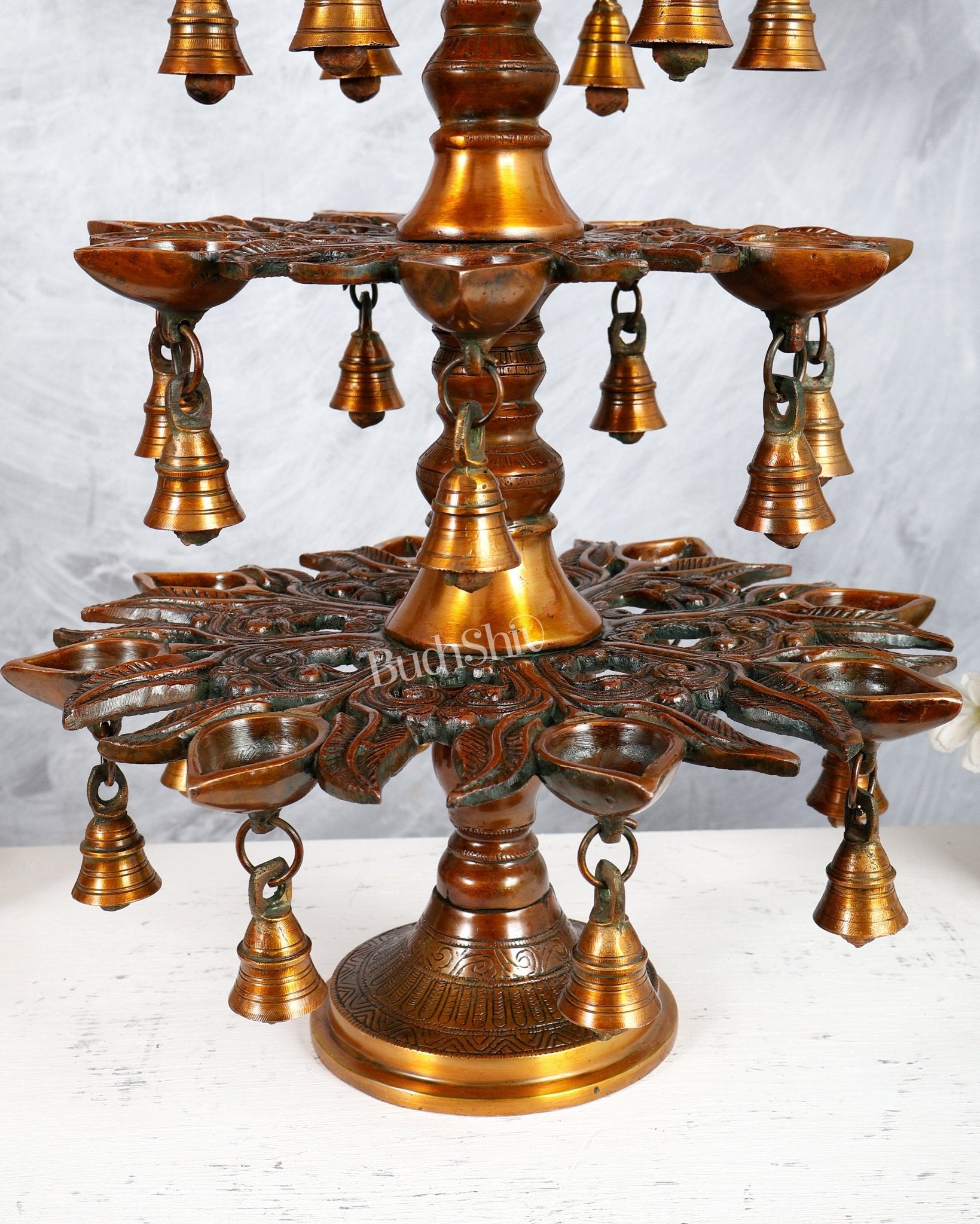Brass Superfine Annam Pakshi Diya Samai – Multi - Diya Traditional Lamp, Chola Bronze Tone (21 Inches) - Budhshiv.com