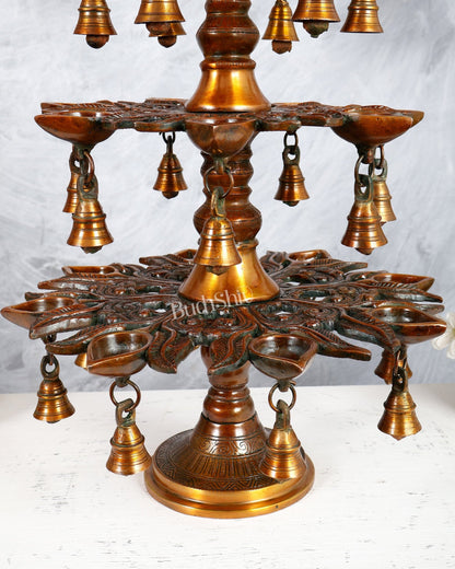 Brass Superfine Annam Pakshi Diya Samai – Multi - Diya Traditional Lamp, Chola Bronze Tone (21 Inches) - Budhshiv.com