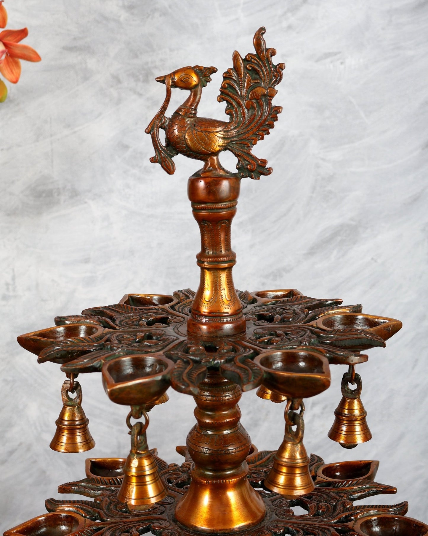 Brass Superfine Annam Pakshi Diya Samai – Multi - Diya Traditional Lamp, Chola Bronze Tone (21 Inches) - Budhshiv.com