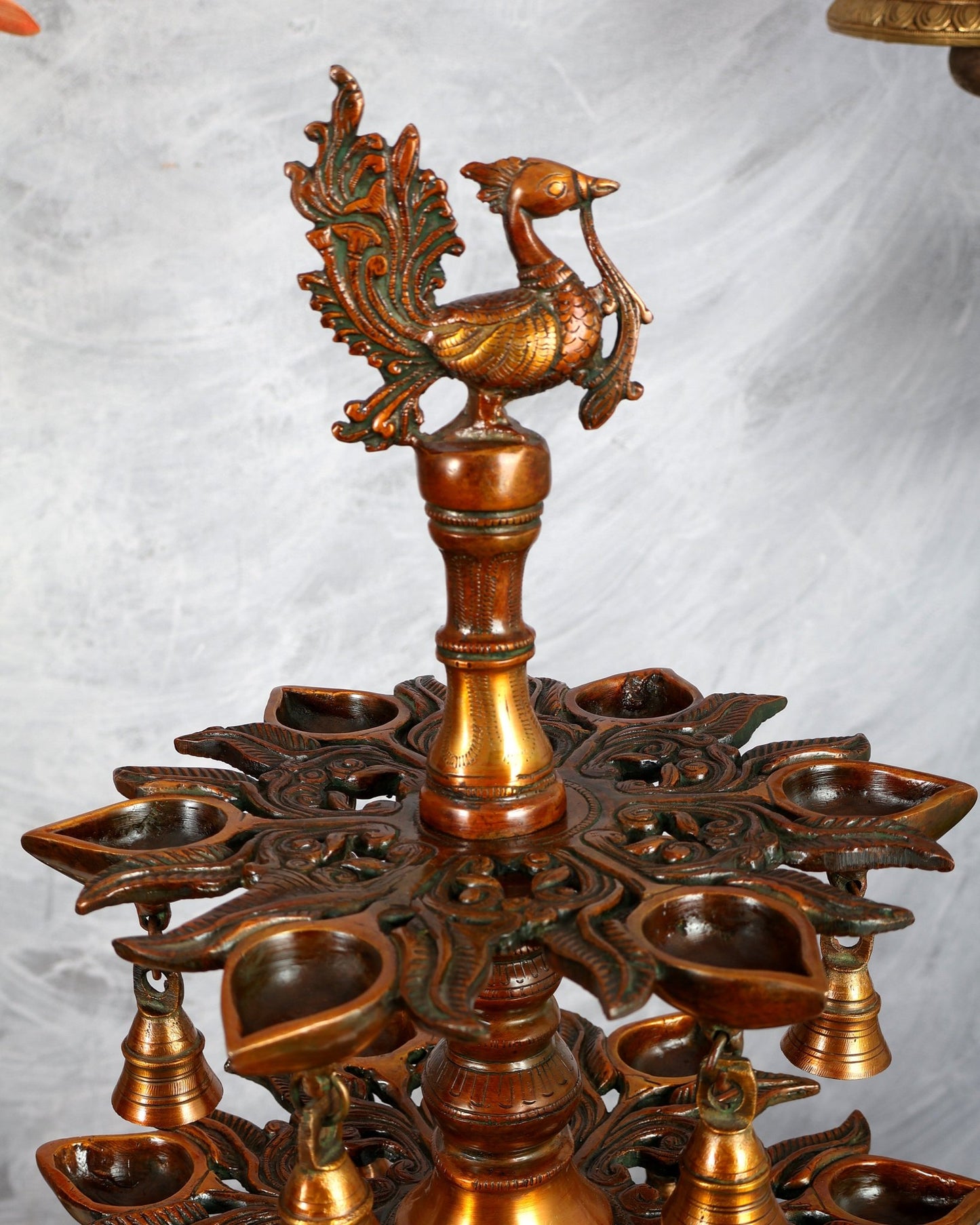 Brass Superfine Annam Pakshi Diya Samai – Multi - Diya Traditional Lamp, Chola Bronze Tone (21 Inches) - Budhshiv.com