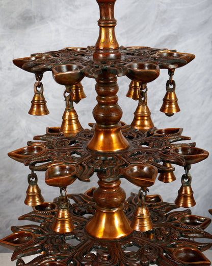Brass Superfine Annam Pakshi Diya Samai – Multi - Diya Traditional Lamp, Chola Bronze Tone (21 Inches) - Budhshiv.com