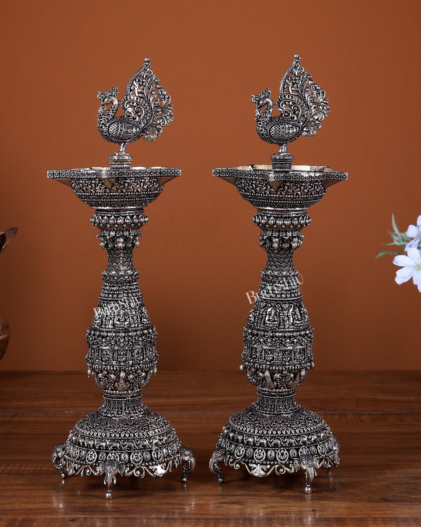 Brass Superfine Annam pakshi oil lamp diya samai 12 inch pair - Budhshiv.com