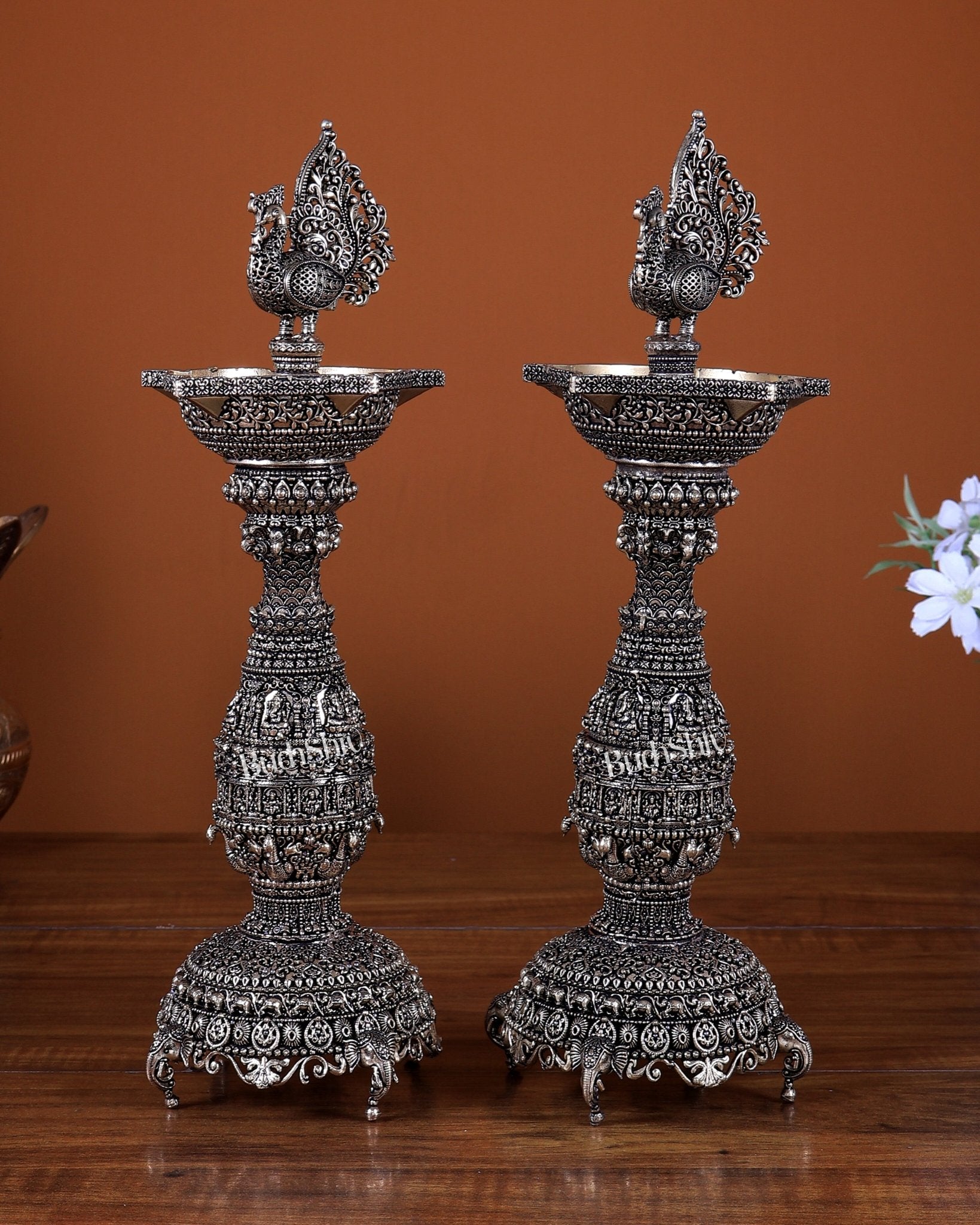 Brass Superfine Annam pakshi oil lamp diya samai 12 inch pair - Budhshiv.com