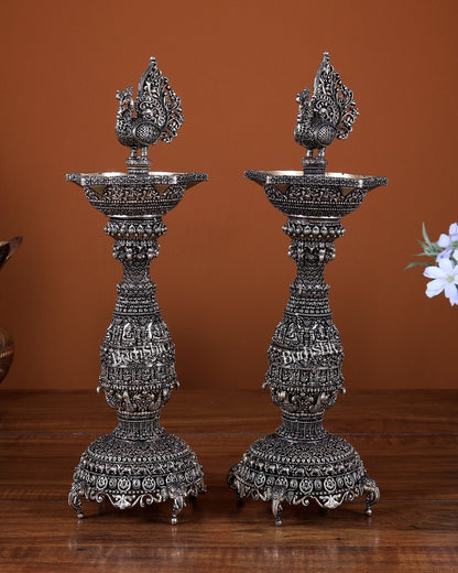 Brass Superfine Annam pakshi oil lamp diya samai 12 inch pair - Budhshiv.com
