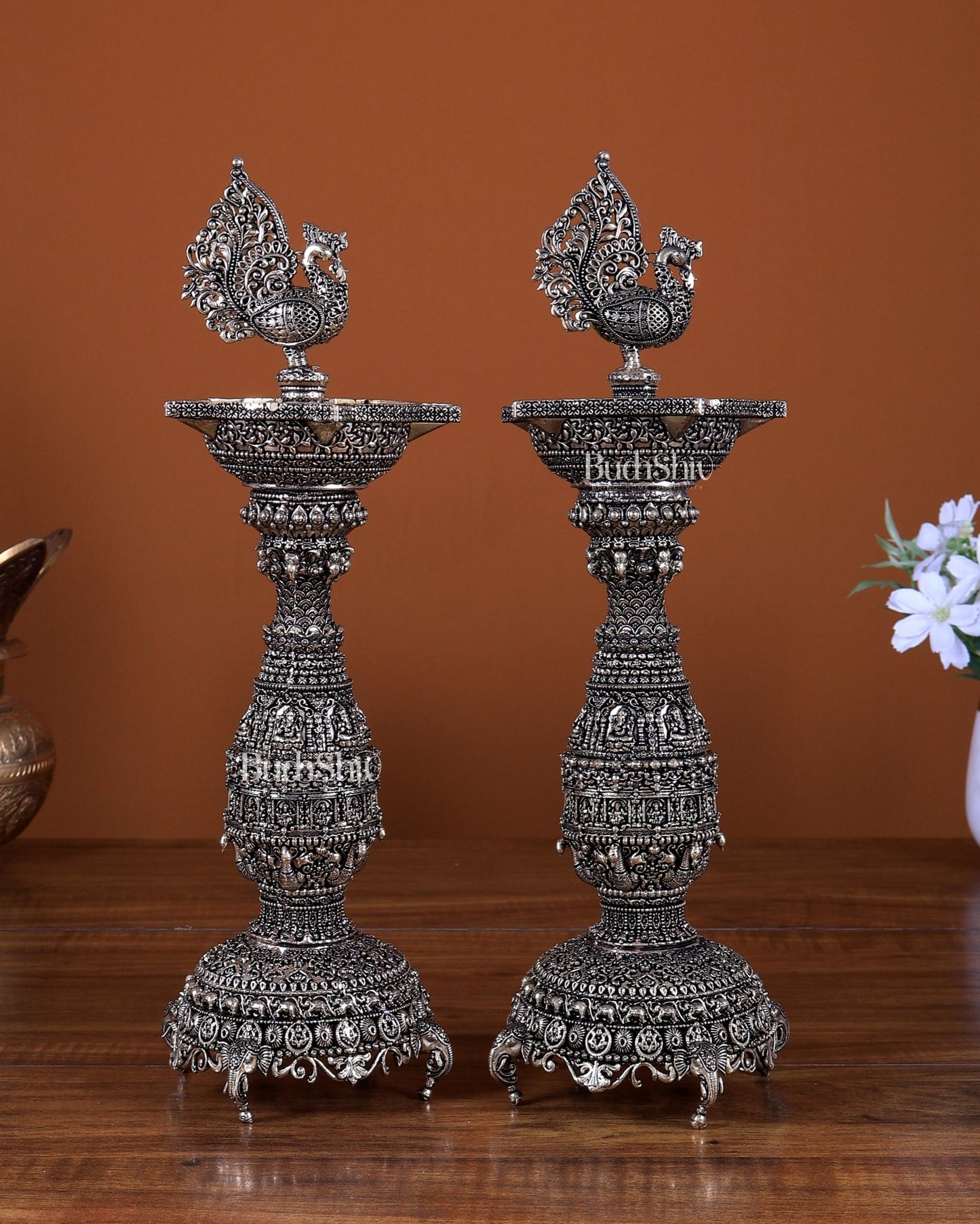 Brass Superfine Annam pakshi oil lamp diya samai 12 inch pair - Budhshiv.com