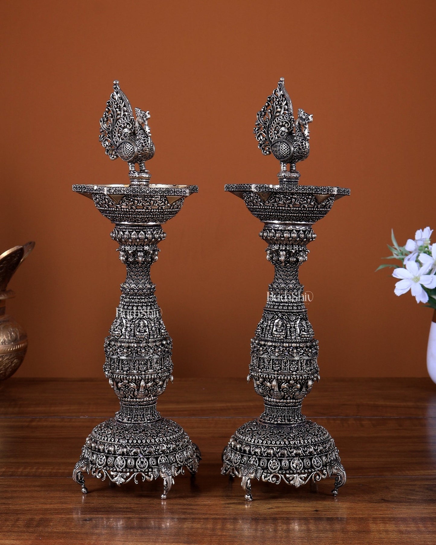 Brass Superfine Annam pakshi oil lamp diya samai 12 inch pair - Budhshiv.com