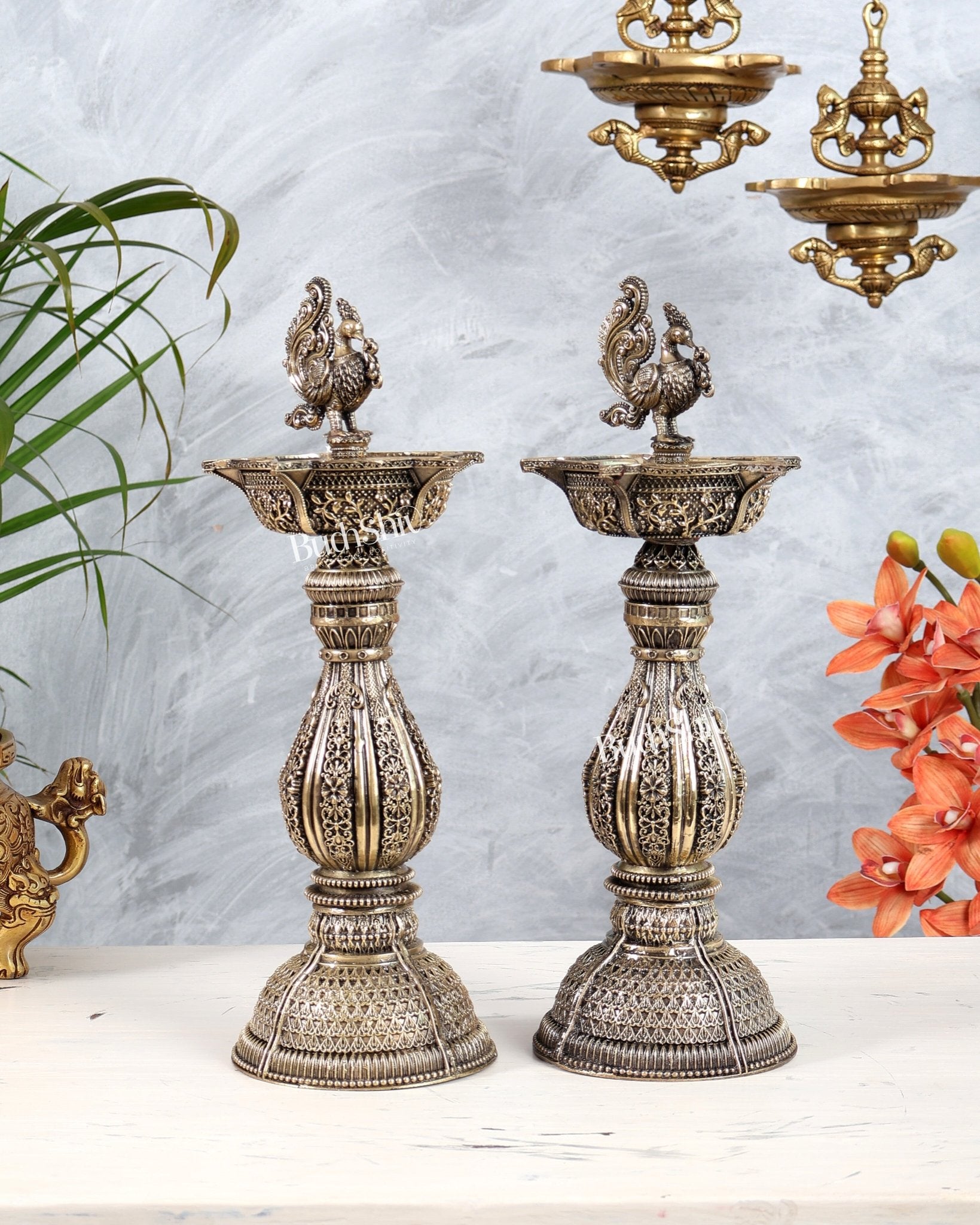 Brass Superfine Annam Pakshi Oil Lamp (Diya Samai) 12.5 inch pair - Budhshiv.com
