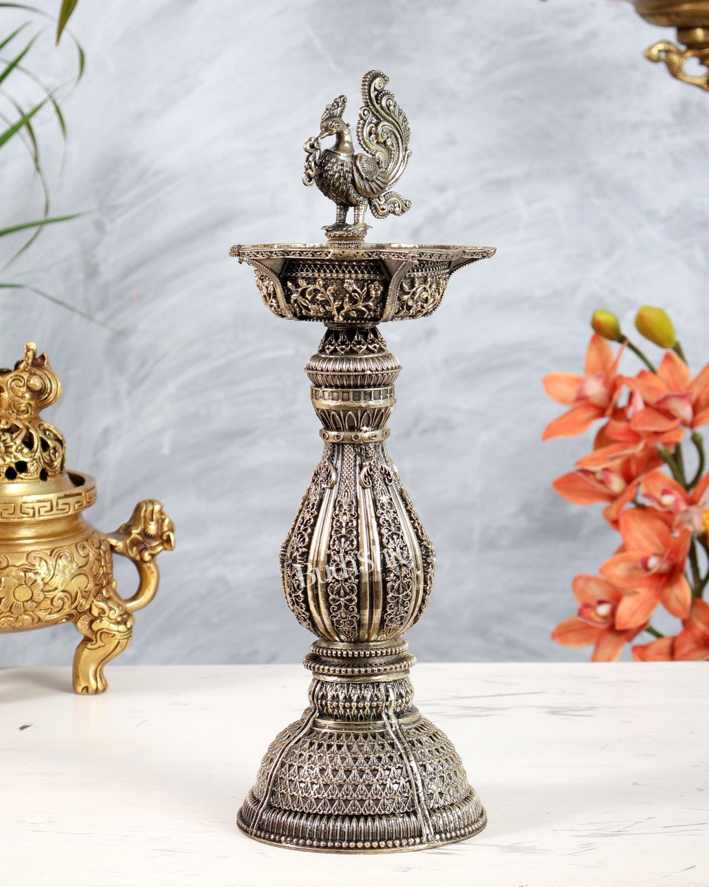 Brass Superfine Annam Pakshi Oil Lamp (Diya Samai) 12.5 inch - Budhshiv.com
