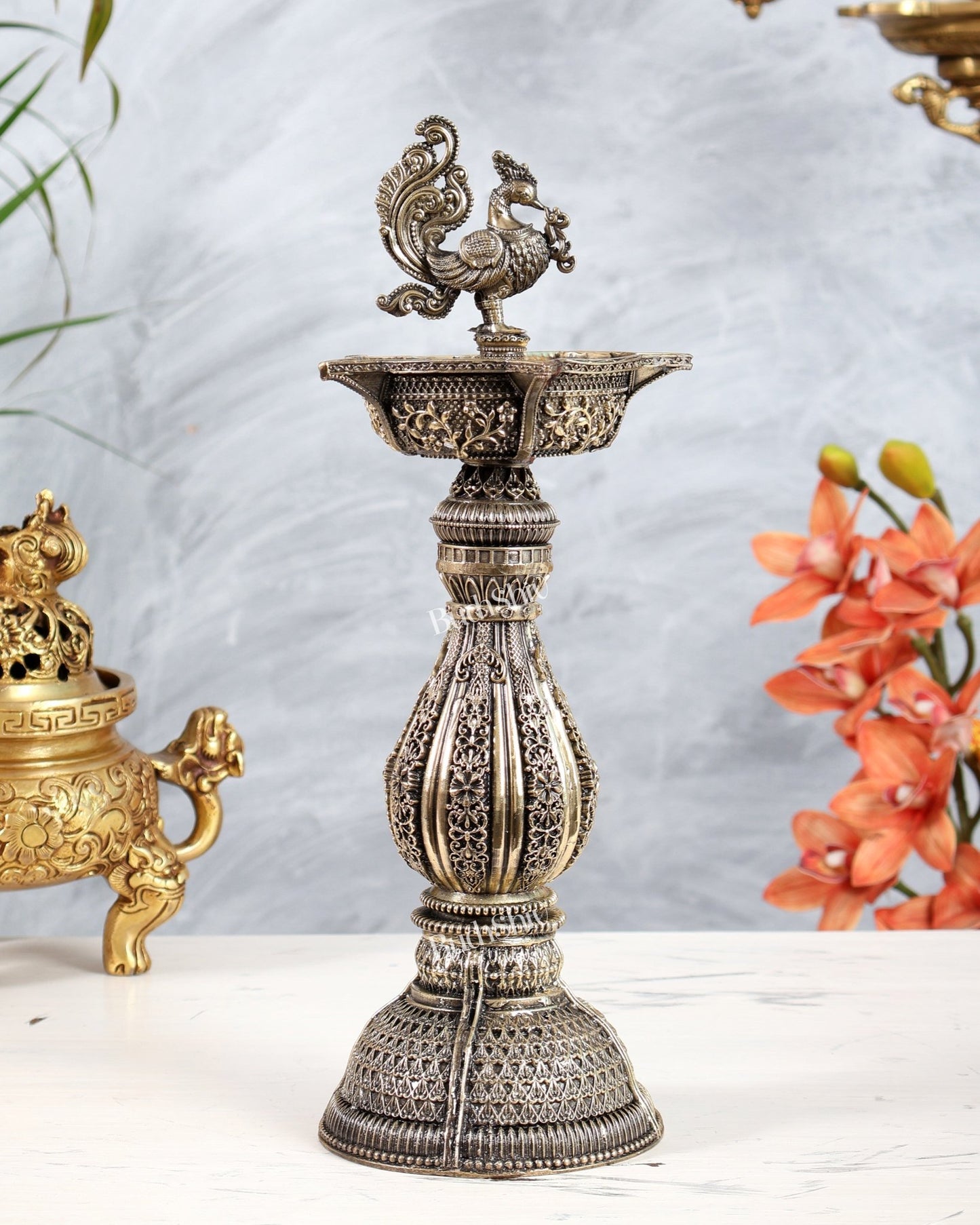 Brass Superfine Annam Pakshi Oil Lamp (Diya Samai) 12.5 inch - Budhshiv.com