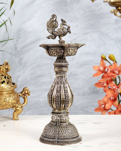 Brass Superfine Annam Pakshi Oil Lamp (Diya Samai) 12.5 inch - Budhshiv.com