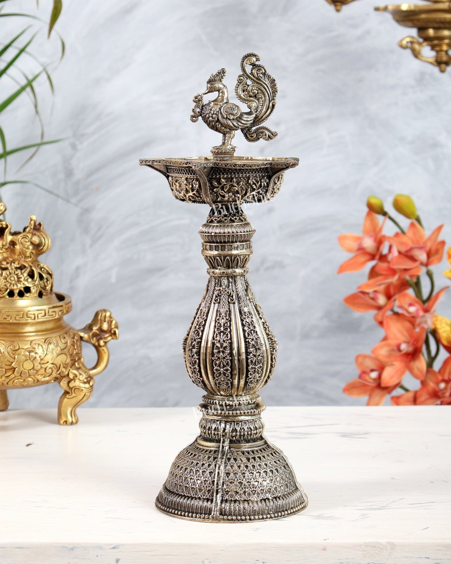 Brass Superfine Annam Pakshi Oil Lamp (Diya Samai) 12.5 inch - Budhshiv.com