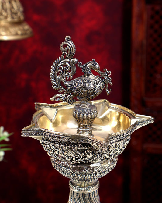 Brass Superfine Annam Pakshi Oil Lamp | Intricate Carvings 12 inch - Budhshiv.com