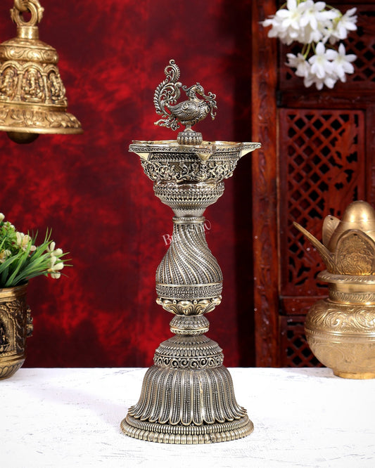 Brass Superfine Annam Pakshi Oil Lamp | Intricate Carvings 12 inch - Budhshiv.com