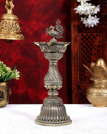 Brass Superfine Annam Pakshi Oil Lamp | Intricate Carvings 12 inch - Budhshiv.com